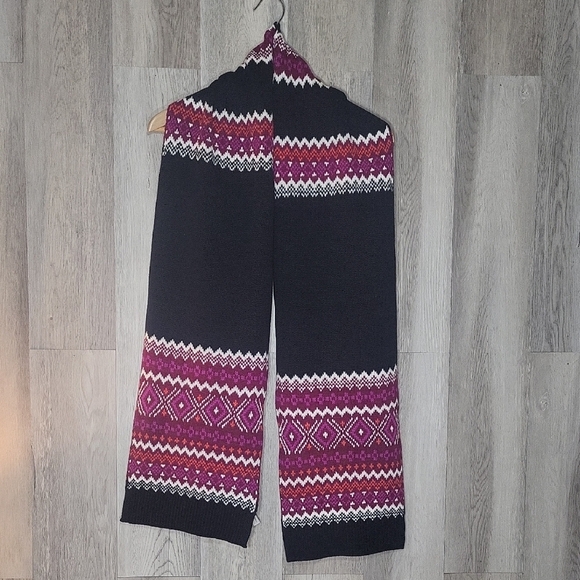 🛍Talbots Womens Merino Wool Scarf Black Pink Argyle Warm‎ NEW - Picture 1 of 5